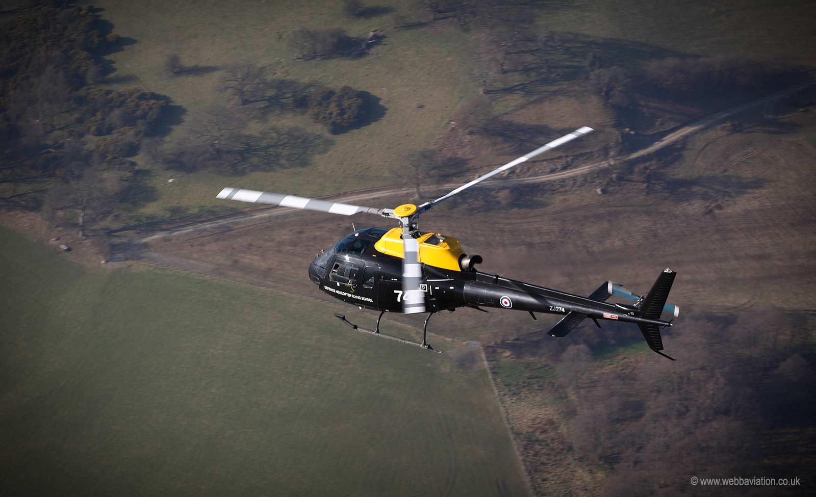 RAF Squirrel HT1 training helcopter over Llangollen aerial photograph