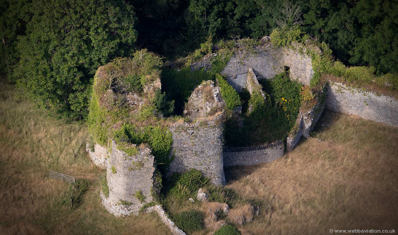 the keep at Penrice Castle from the air  