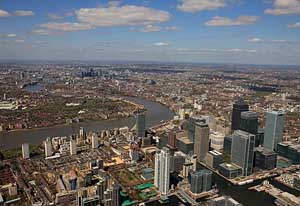 aerial photograph of London - panoramic wide
                    angle of the whole city centre